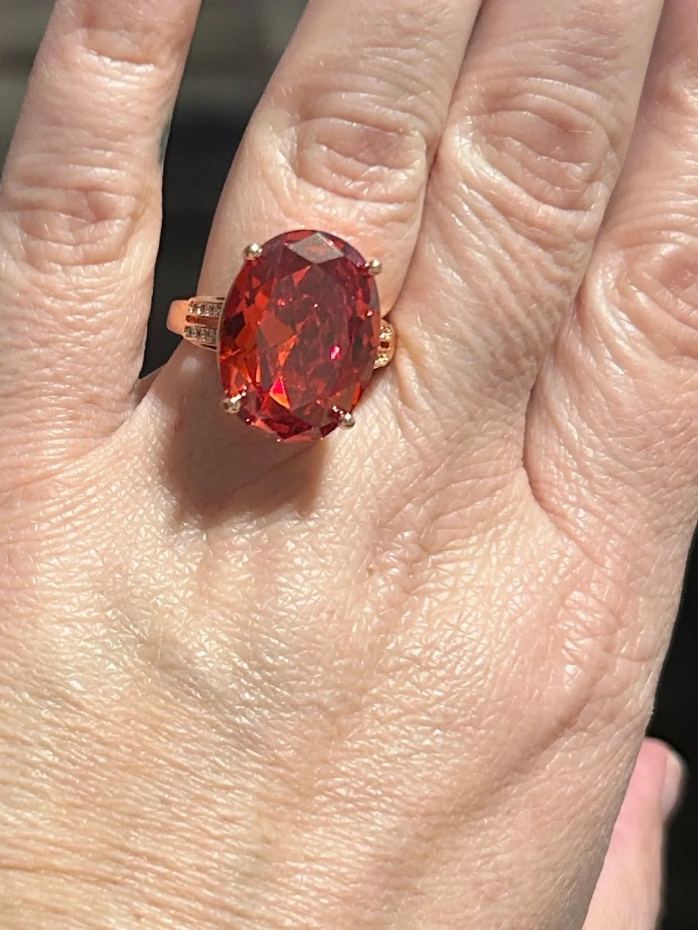 Rose gold crystal statement cocktail ring size 7.5